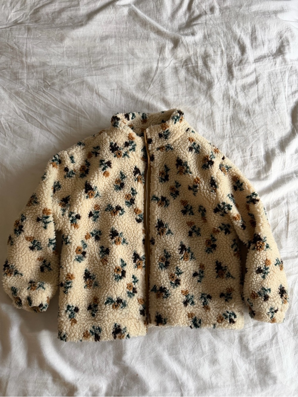 Brunette Label, Cream Sherpa Jacket with Floral Print, size 7T